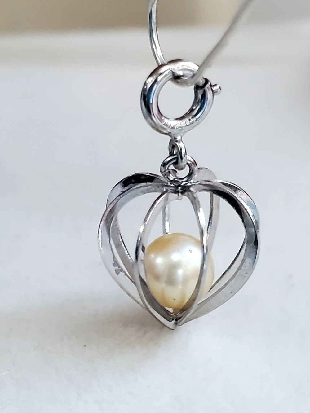 Sterling Silver Heart Cage Earrings with Cream Pearl Accent